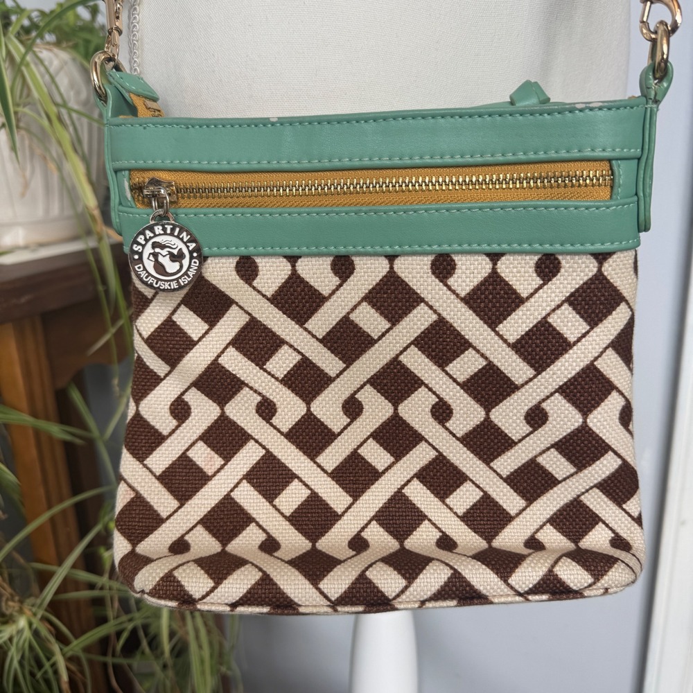 Spartina 449 Daufuskie Island Crossbody Bag Seafoam Green Geometric Linen Canvas
